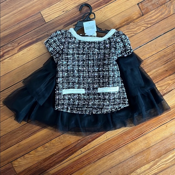 Girl's Badgley Mishka Chic Black Tweed 2-Piece Set with Tulle Skirt & Handbag 6X - Picture 2 of 9